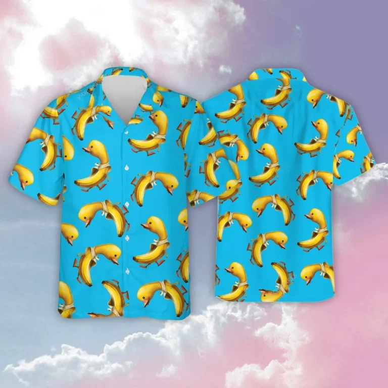 Duck Banana Hawaiian Shirts For Men Women, Funny Banana Duck Summer Beach Shirts, Funny Ducks Aloha Shirts, Summer Button Down Short Sleeve Shirts