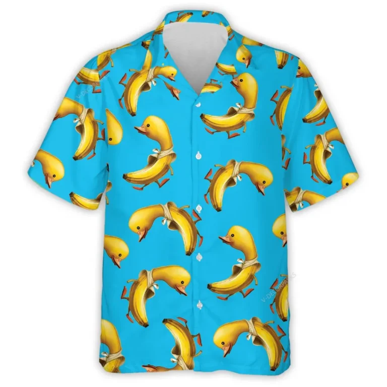 Duck Banana Hawaiian Shirts For Men Women, Funny Banana Duck Summer Beach Shirts, Funny Ducks Aloha Shirts, Summer Button Down Short Sleeve Shirts