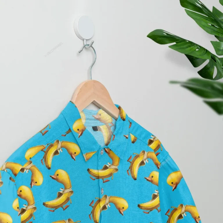 Duck Banana Hawaiian Shirts For Men Women, Funny Banana Duck Summer Beach Shirts, Funny Ducks Aloha Shirts, Summer Button Down Short Sleeve Shirts