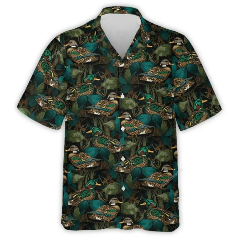 Mallard Duck Hawaiian Shirts For Men Women, Farm Duck Summer Beach Shirts, Tropical Duck Aloha Shirts, Summer Casual Button Down Short Sleeve Shirts
