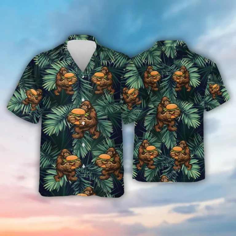 Burger Bigfoot Hawaiian Shirt For Men Women, Fast Food Hawaiian Style Summer Shirt,fast Food Aloha Beach Shirt,summer Casual Button Down Short Sleeve