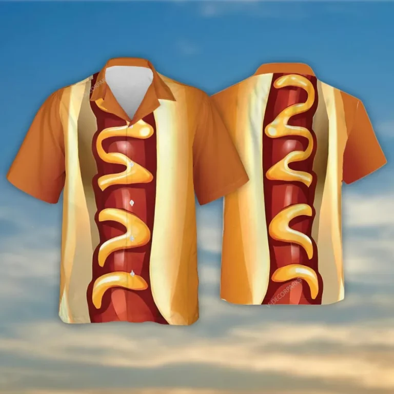 Hotdog Hawaiian Shirt For Men Women, Fast Food Hawaiian Style Summer Beach Shirt, Fast Food Aloha Shirt, Funny Casual Button Down Short Sleeve Shirt