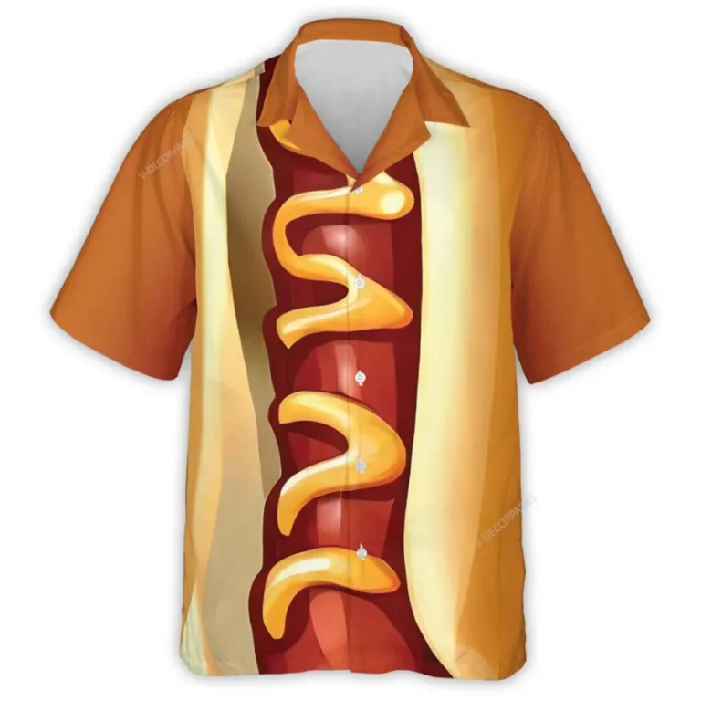 Hotdog Hawaiian Shirt For Men Women, Fast Food Hawaiian Style Summer Beach Shirt, Fast Food Aloha Shirt, Funny Casual Button Down Short Sleeve Shirt