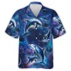 Dolphin Hawaiian Shirt For Men Women, Galaxy Hawaiian Style Summer Beach Shirts, Hawaii Aloha Shirt, Summer Casual Button Down Short Sleeve Shirt