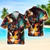 Oil Painting Guitar Hawaiian Shirt For Men Women, Guitar Button Down Shirts, Casual Printed Summer Beach Shirt, Button Vintage Aloha Hawaii Shirt