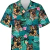 Dog Hawaiian Shirts For Men, German Shepherd Short Sleeve Button Down Shirt, Summer Beach Shirts, Tropical Floral Hawaiian Shirts, Gift For Dog Lovers