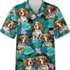 Beagle Hawaiian Shirt, Beagle Short Sleeve Button Down, Summer Beach Hawaiian Shirts For Dog Lover, Beagle Beach Shirt, 3d Beagle Dog Lovers Gift