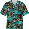 Dachshund Mens Hawaiian Shirts, Floral Dachshund Short Sleeve Button Down Shirt, Summer Beach Hawaiian Shirts For Men Pet Lovers, Gift For Dog Lovers