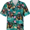 Doberman Pinscher Hawaiian Shirt, Tropical Floral Doberman Pinscher Short Sleeve Button Down Summer Beach Shirts For Men, Aloha Shirts For Dog Lovers