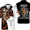 Jesus Lion Of Judah Hawaiian Shirts For Men, Jesus Short Sleeve Button Down Hawaiian Shirt, Christian Aloha Summer Shirt, Casual Printed Beach Shirt