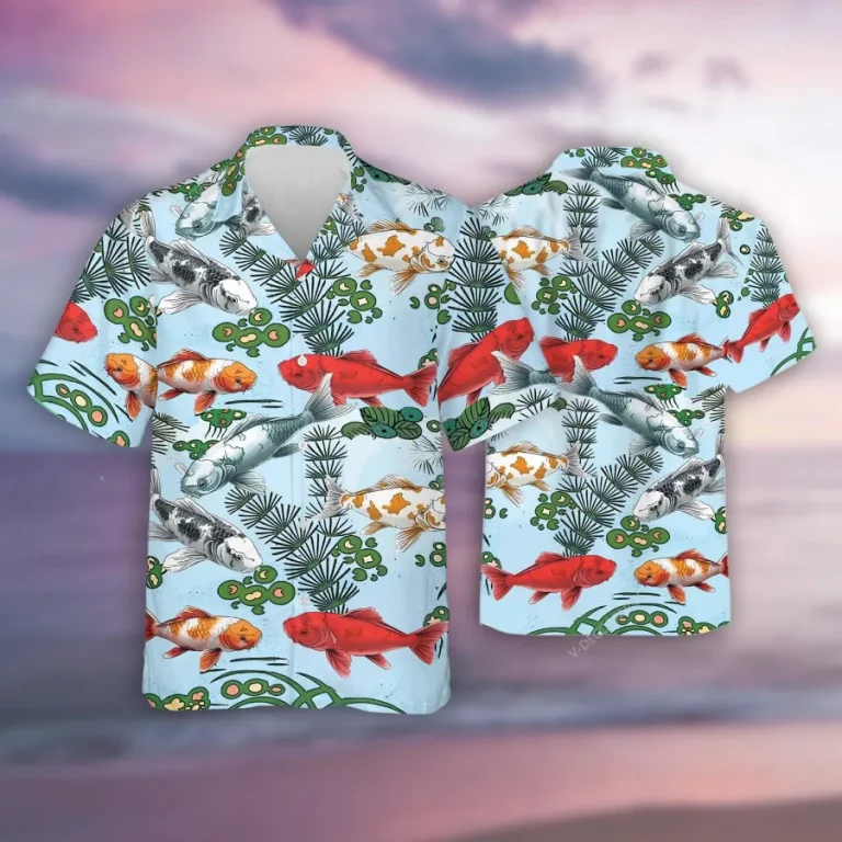 Koi Fish Hawaiian Shirt For Men Women, Koi Fish Aloha Shirts, Koi Carp Button Down Short Sleeve Hawaiian Shirts, Colored Koi Carp Summer Beach Shirts