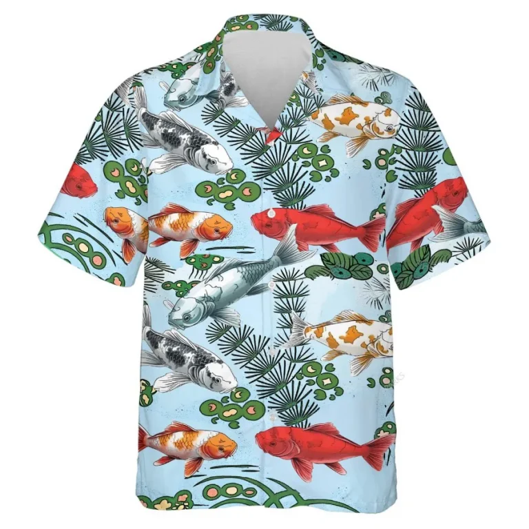 Koi Fish Hawaiian Shirt For Men Women, Koi Fish Aloha Shirts, Koi Carp Button Down Short Sleeve Hawaiian Shirts, Colored Koi Carp Summer Beach Shirts