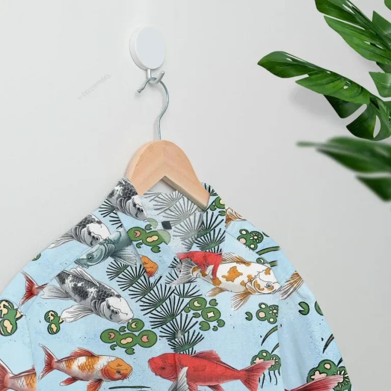 Koi Fish Hawaiian Shirt For Men Women, Koi Fish Aloha Shirts, Koi Carp Button Down Short Sleeve Hawaiian Shirts, Colored Koi Carp Summer Beach Shirts