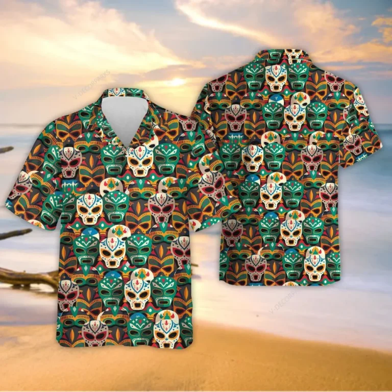 Lucha Libre Masks Hawaiian Shirt For Men, Wrestler Mask Button Down Shirt, Mexico Wrestling Hawaiian Shirts, Summer Beach Shirt, Aloha Shirt