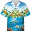 Sea Turtle And Margarita Cocktail Hawaiian Shirt, Summer Cocktail Button Down Hawaiian Shirts For Men, Summer Vacation Hawaiian Shirt, Aloha Shirts