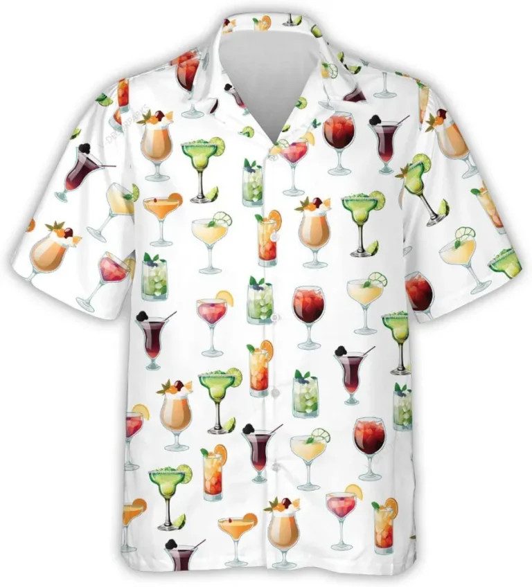 Summer Cocktail Types Men's Hawaiian Shirt, Tropical Wine Short Sleeve Button Down Hawaiian Shirts, Summer Vacation Hawaiian Shirt, Summer Aloha Shirt