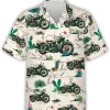 Retro Motorbike Men's Hawaiian Shirt, Cactus Vintage Pattern Summer Shirts, Vintage Motorcycle Short Sleeve Button Down Summer Hawaiian Shirts For Men