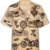 Vintage Motorcycle Hawaiian Shirt, Motorbike Pattern Hawaiian Shirt, Vintage Summer Shirts, Motorbike Short Sleeve Button Down Hawaiian Shirts For Men