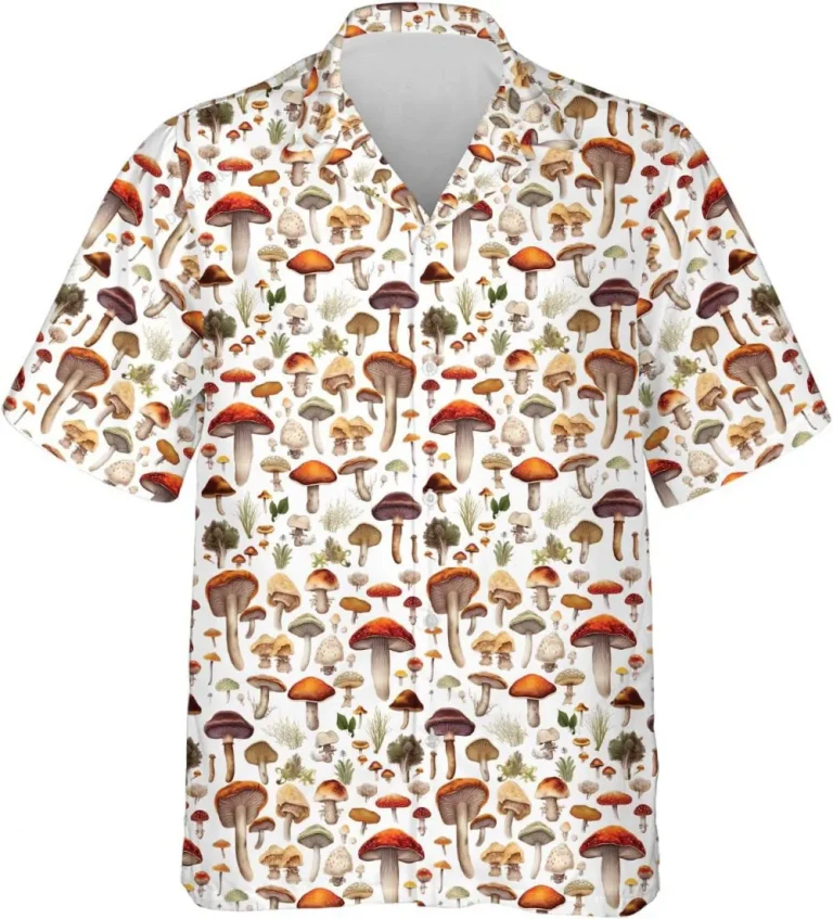 Mushroom Summer Men's Hawaiian Shirt, Mushroom Types Short Sleeve Button Down Aloha Hawaiian Shirts, Aloha Summer Shirt, Vintage Hawaii Beach Shirt