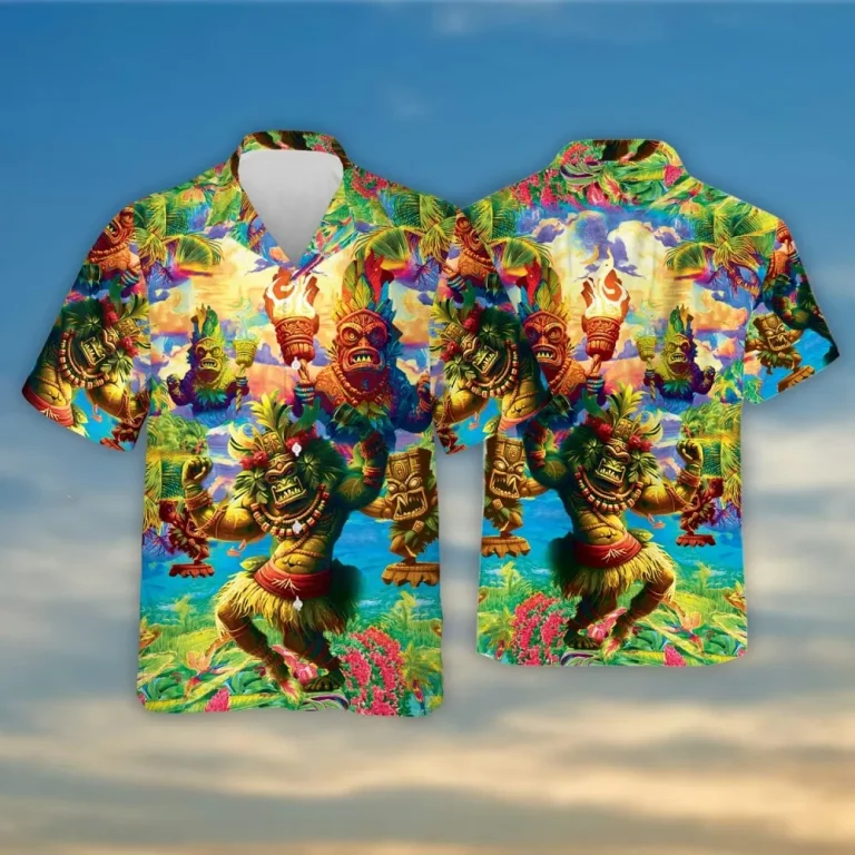 Tropical Tiki Hawaiian Shirts For Men, Summer Tiki Festival Hawaiian Shirt, Tropical Tiki Mens Casual Button Down Short Sleeve Shirts, Aloha Shirts