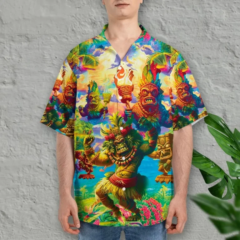 Tropical Tiki Hawaiian Shirts For Men, Summer Tiki Festival Hawaiian Shirt, Tropical Tiki Mens Casual Button Down Short Sleeve Shirts, Aloha Shirts