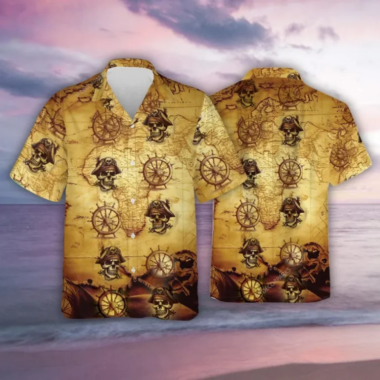 Pirate Skull Hawaiian Shirts For Men Women, 3d Pirates Style Summer Aloha Shirts, Hawaiian Summer Beach Shirts, Pirate Button Down Short Sleeve Shirt