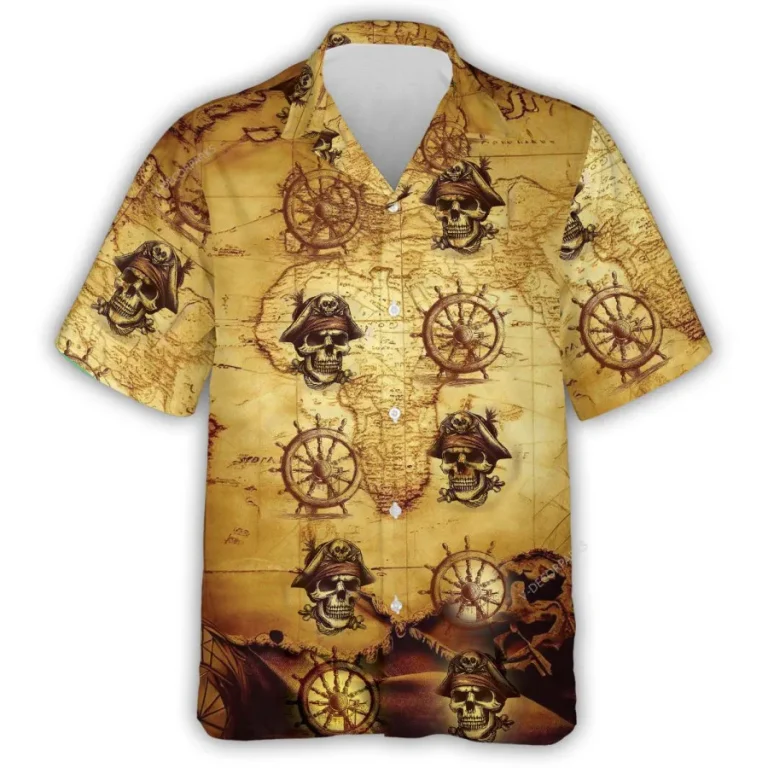 Pirate Skull Hawaiian Shirts For Men Women, 3d Pirates Style Summer Aloha Shirts, Hawaiian Summer Beach Shirts, Pirate Button Down Short Sleeve Shirt