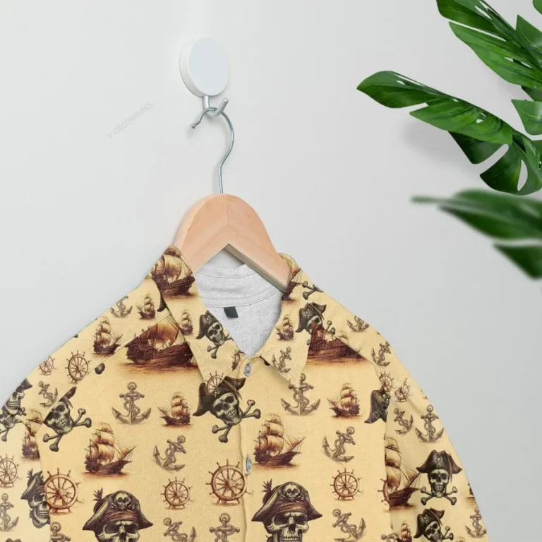 Skull Pirate Hawaiian Shirt For Men Women, Pirate Summer Beach Shirt, Vintage Summer Aloha Shirt, Pirate Skull Button Down Short Sleeve Hawaiian Shirt
