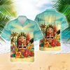 Surfing Tiki And Hibiscus Flower Summer Hawaiian Shirt, Tiki Mask Summer Short Sleeve Button Down Tropcal Beach Shirt, Hawaiian Aloha Shirt