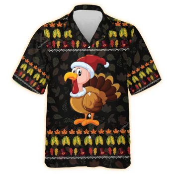 Christmas Turkey Unisex Hawaiian Shirt, Thanksgiving Aloha Button Down Shirt, Fall Vibes Clothing, Bird Lover Gift, Boho Pattern