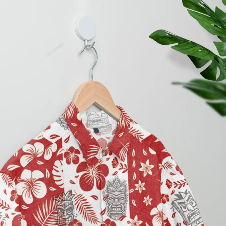 Polynesian Tiki Hawaiian Shirt For Men Women, Tiki Hawaiian Summer Beach Shirt, Tropical Hibiscus Aloha Shirt, Tiki Button Down Short Sleeve Shirts