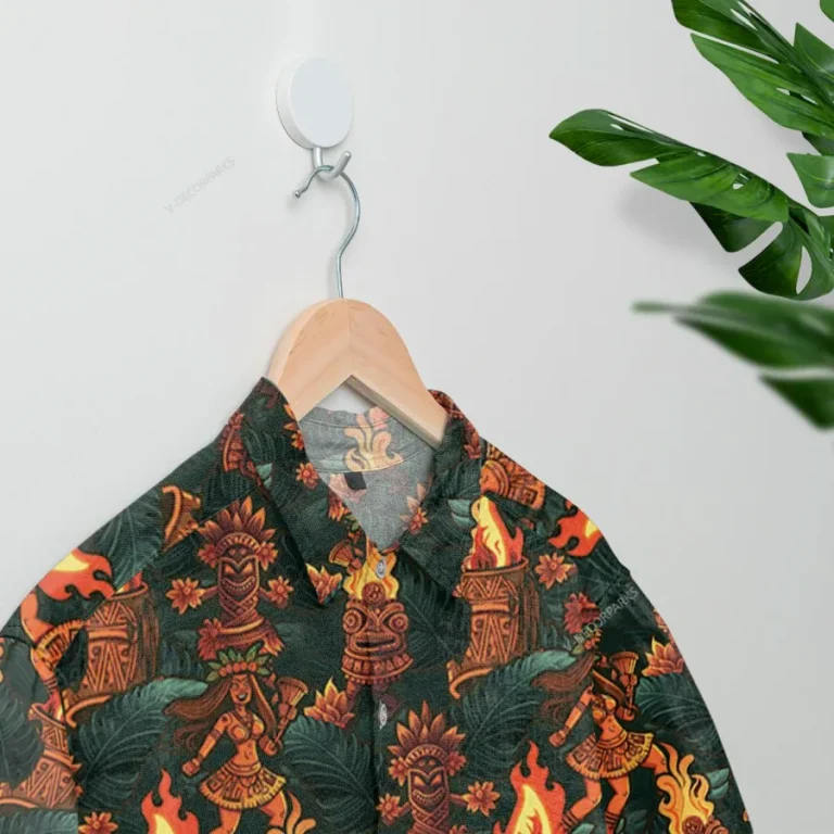 Hula Tiki Hawaiian Shirt For Men Women,tiki Hawaiian Summer Beach Shirt, Festival Campfire Aloha Shirt, Funny Tiki Button Down Short Sleeve Shirt