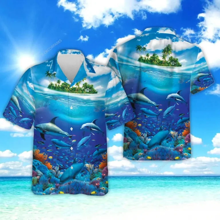 Sea Dolphin Tropical Island Hawaiian Shirts For Men Women, Ocean Dolphins Summer Beach Shirt, Hawaiian Aloha Shirt, Casual Printed Beach Shirt