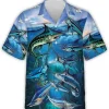 Marlin Fish Hawaiian Shirts, Sea Fishes Hawaiian Shirt Short Sleeve, Ocean Summer Shirts, Tropical Summer Casual Button Down Sea Fish Hawaiian Shirt