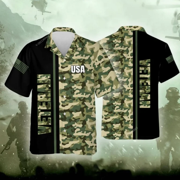 Us Veteran Hawaiian Shirts For Men Women, Camo Pattern Summer Beach Shirt, Veteran Aloha Shirts, Usa Military Button Down Short Sleeve Hawaiian Shirts