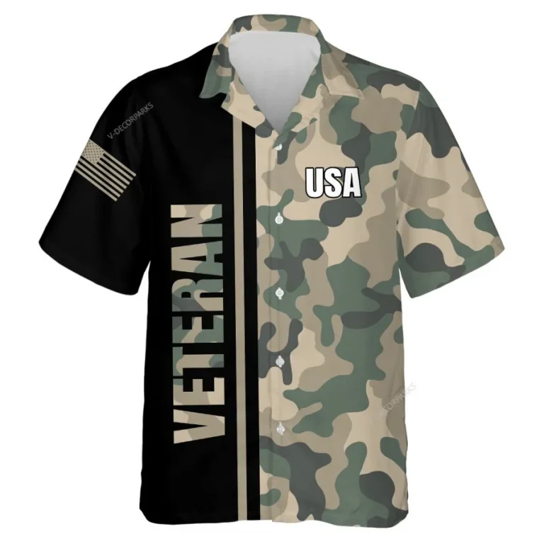Us Veteran Hawaiian Shirts For Men Women, Camo Pattern Summer Beach Shirt, Veteran Aloha Shirts, Usa Soldiers Button Down Short Sleeve Shirts
