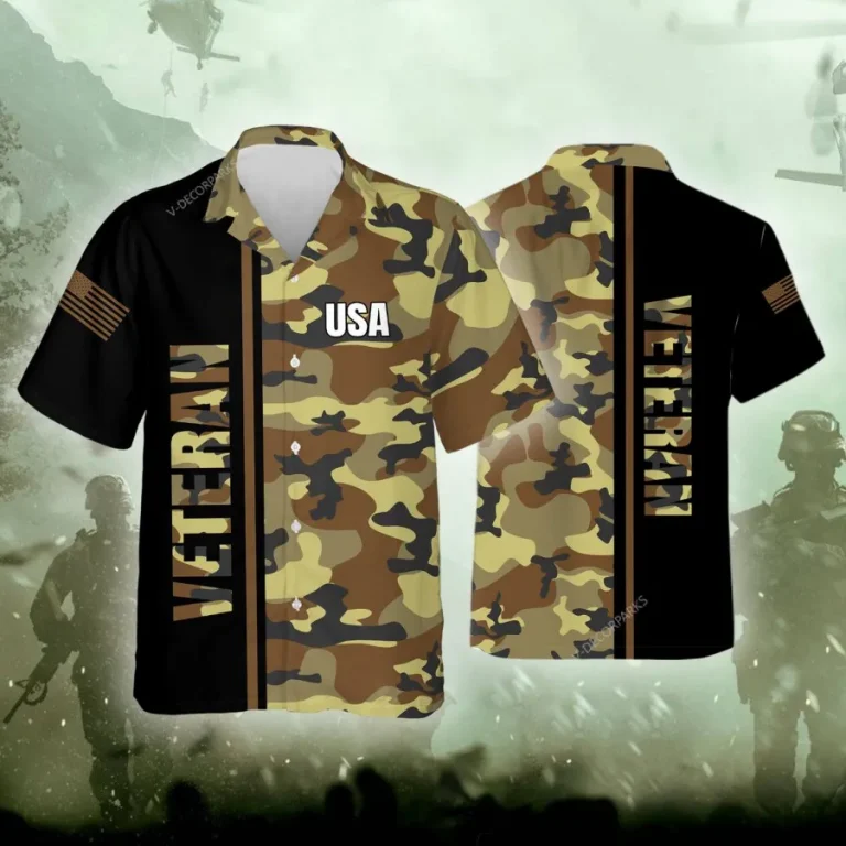 Usa Veteran Hawaiian Shirts For Men Women, Veteran Summer Beach Shirt, Hawaii Camo Pattern Aloha Shirts, Usa Soldiers Button Down Short Sleeve Shirts