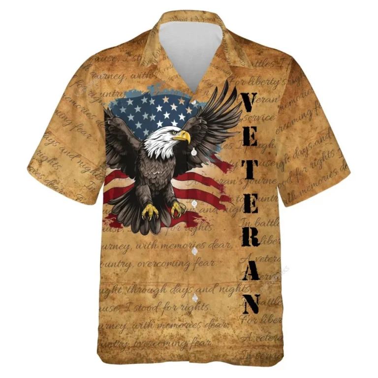 Veteran Hawaiian Shirts For Men Women, American Eagle Summer Beach Shirts, Veteran Aloha Shirts, Patriotic Button Down Short Sleeve Hawaiian Shirts