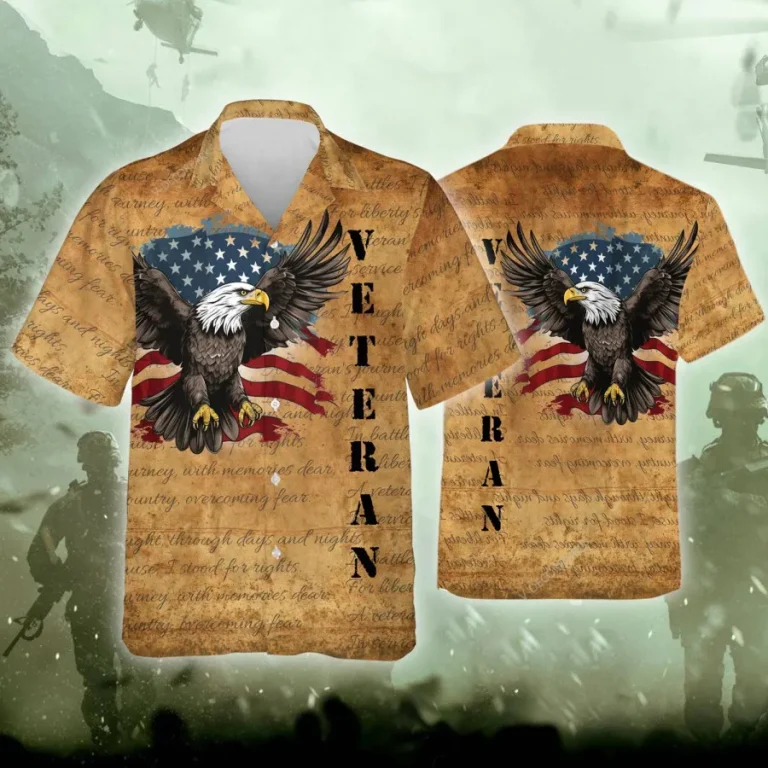 Veteran Hawaiian Shirts For Men Women, American Eagle Summer Beach Shirts, Veteran Aloha Shirts, Patriotic Button Down Short Sleeve Hawaiian Shirts