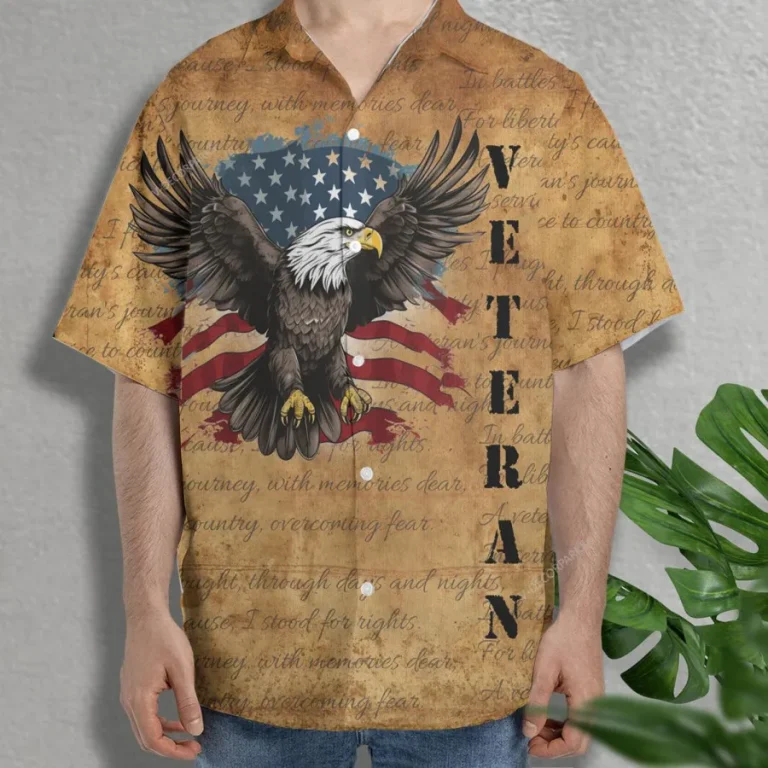 Veteran Hawaiian Shirts For Men Women, American Eagle Summer Beach Shirts, Veteran Aloha Shirts, Patriotic Button Down Short Sleeve Hawaiian Shirts