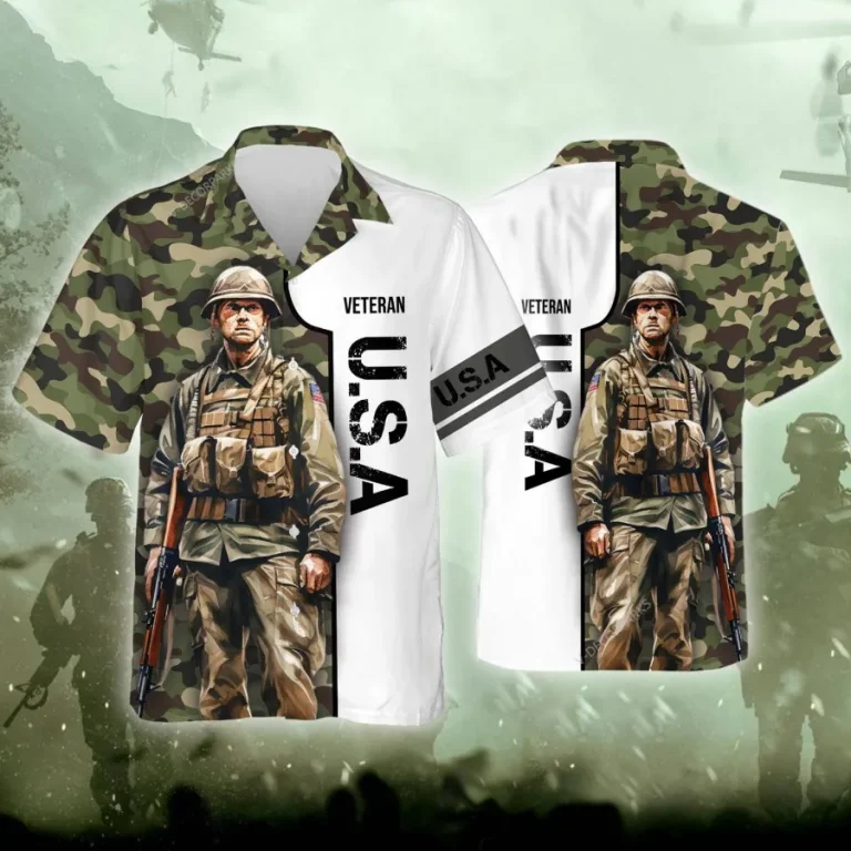Us Veteran Hawaiian Shirts For Men Women, Veteran Camo Summer Beach Shirt, American Soldiers Aloha Shirt, Patriotic Button Down Short Sleeve Shirts