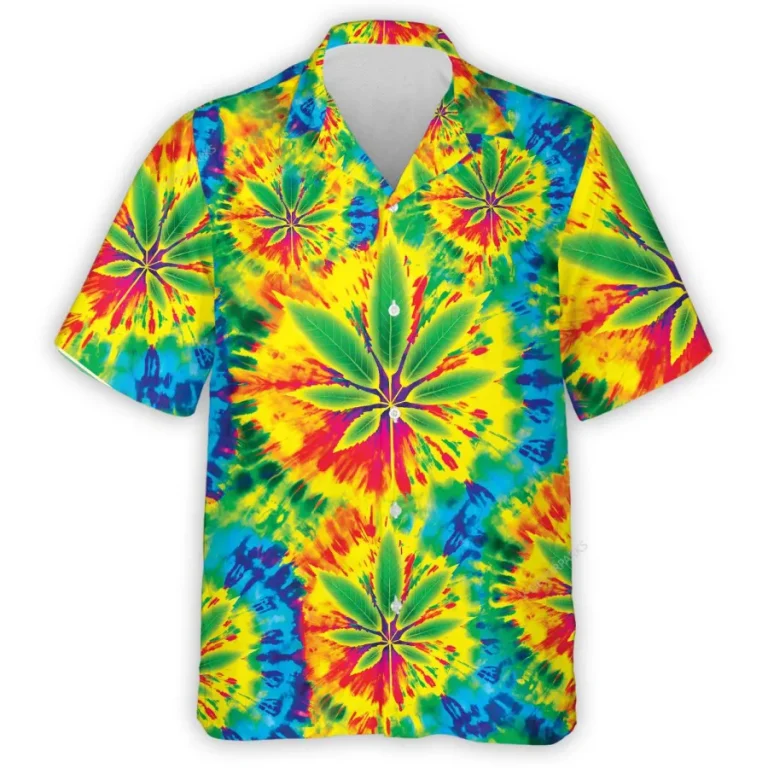 Weed Leaf Tie Dye Hawaiian Shirts For Men Women, 3d Marijuana Aloha Shirts, Colorful Summer Beach Shirts, Hawaiian Short Sleeve Button Down Shirts