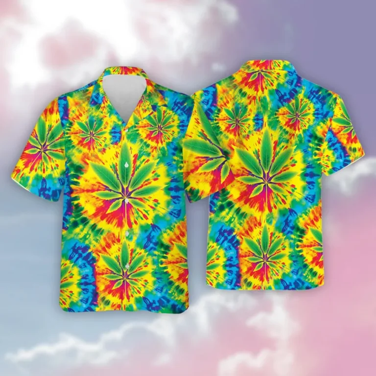 Weed Leaf Tie Dye Hawaiian Shirts For Men Women, 3d Marijuana Aloha Shirts, Colorful Summer Beach Shirts, Hawaiian Short Sleeve Button Down Shirts