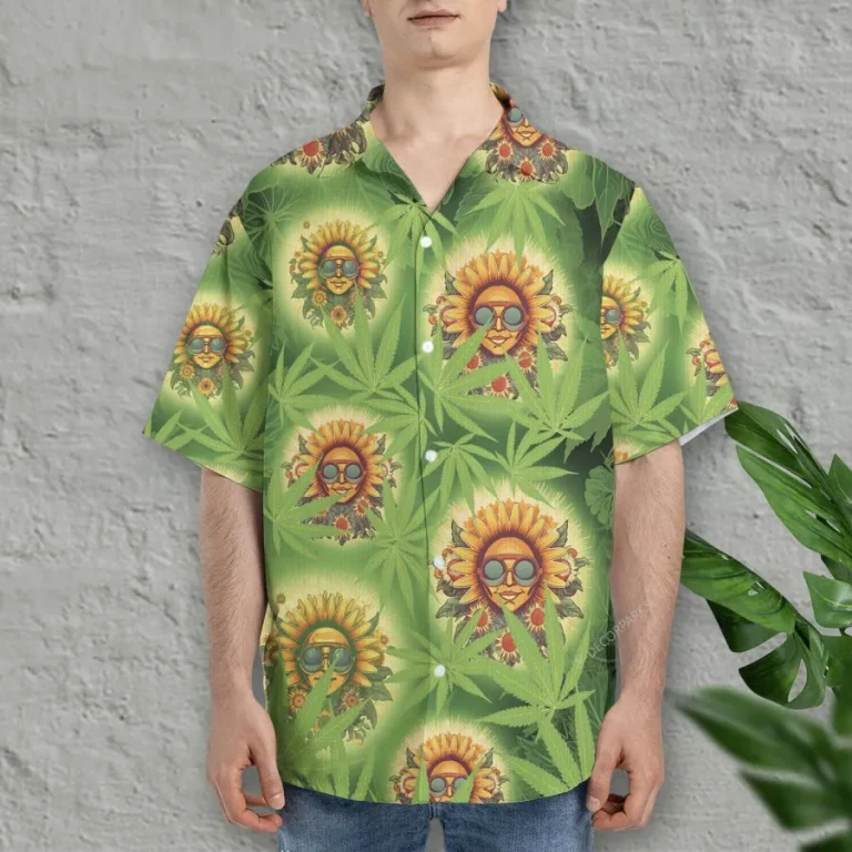 Marijuana Hawaiian Shirts For Men Women, 3d Weed Leaf Shirts Aloha Shirt, Sunflower Hippie Summer Beach Shirt, Hawaiian Short Sleeve Button Down Shirt