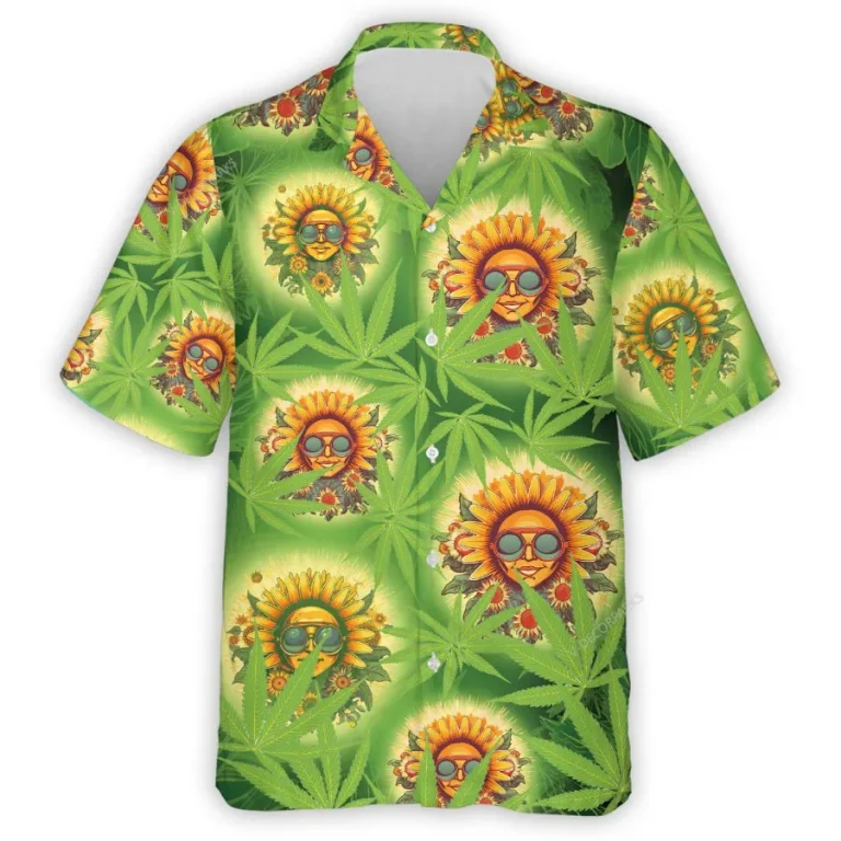 Marijuana Hawaiian Shirts For Men Women, 3d Weed Leaf Shirts Aloha Shirt, Sunflower Hippie Summer Beach Shirt, Hawaiian Short Sleeve Button Down Shirt