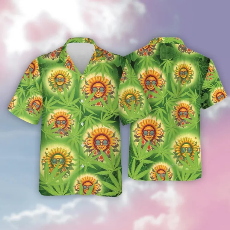 Marijuana Hawaiian Shirts For Men Women, 3d Weed Leaf Shirts Aloha Shirt, Sunflower Hippie Summer Beach Shirt, Hawaiian Short Sleeve Button Down Shirt