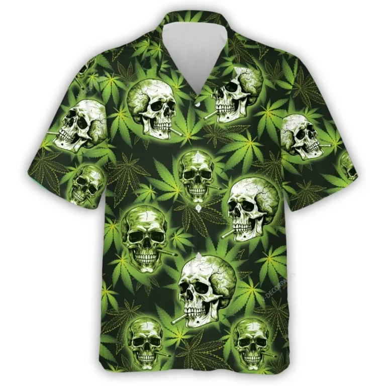 Sugar Skull Hawaiian Shirts For Men Women, 3d Weed Leaves Shirts Aloha Shirt, Cannabis Summer Beach Shirt, Hawaiian Short Sleeve Button Down Shirts