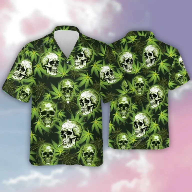 Sugar Skull Hawaiian Shirts For Men Women, 3d Weed Leaves Shirts Aloha Shirt, Cannabis Summer Beach Shirt, Hawaiian Short Sleeve Button Down Shirts