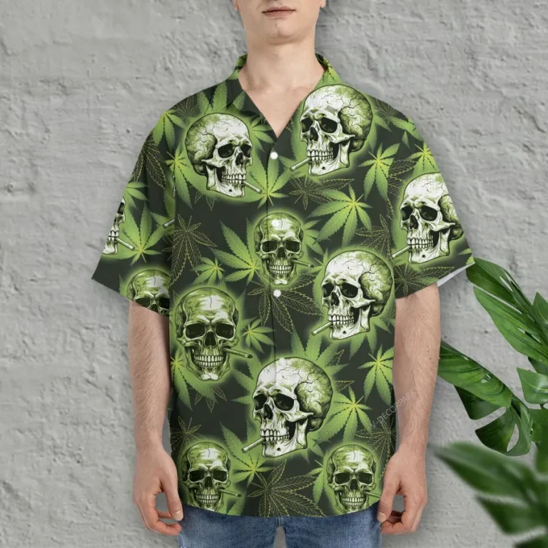 Sugar Skull Hawaiian Shirts For Men Women, 3d Weed Leaves Shirts Aloha Shirt, Cannabis Summer Beach Shirt, Hawaiian Short Sleeve Button Down Shirts