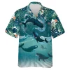 Tropical Whale Hawaiian Shirt For Men Women, Humpback Whale Aloha Shirt, Tropical Summer Beach Shirt, Whale Button Down Short Sleeve Hawaiian Shirts